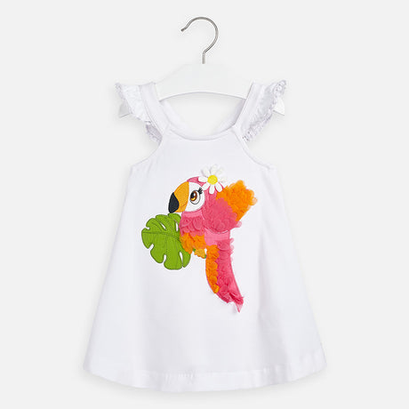 Mayoral Girl SS20 Embroidered Tucan Dress White 3962