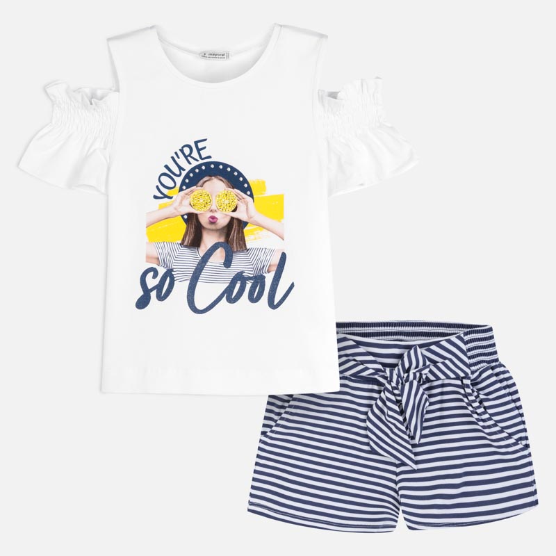 Mayoral Girl SS20 So Cool T-shirt and striped shorts set 6259
