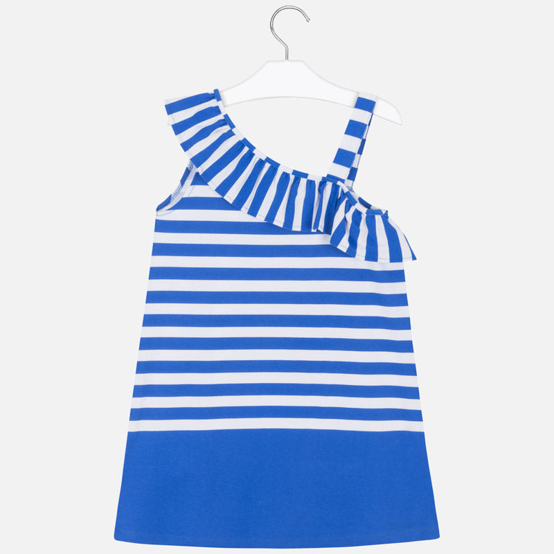 Mayoral Girl SS20 Blue Striped dress with asymmetric neckline 6990