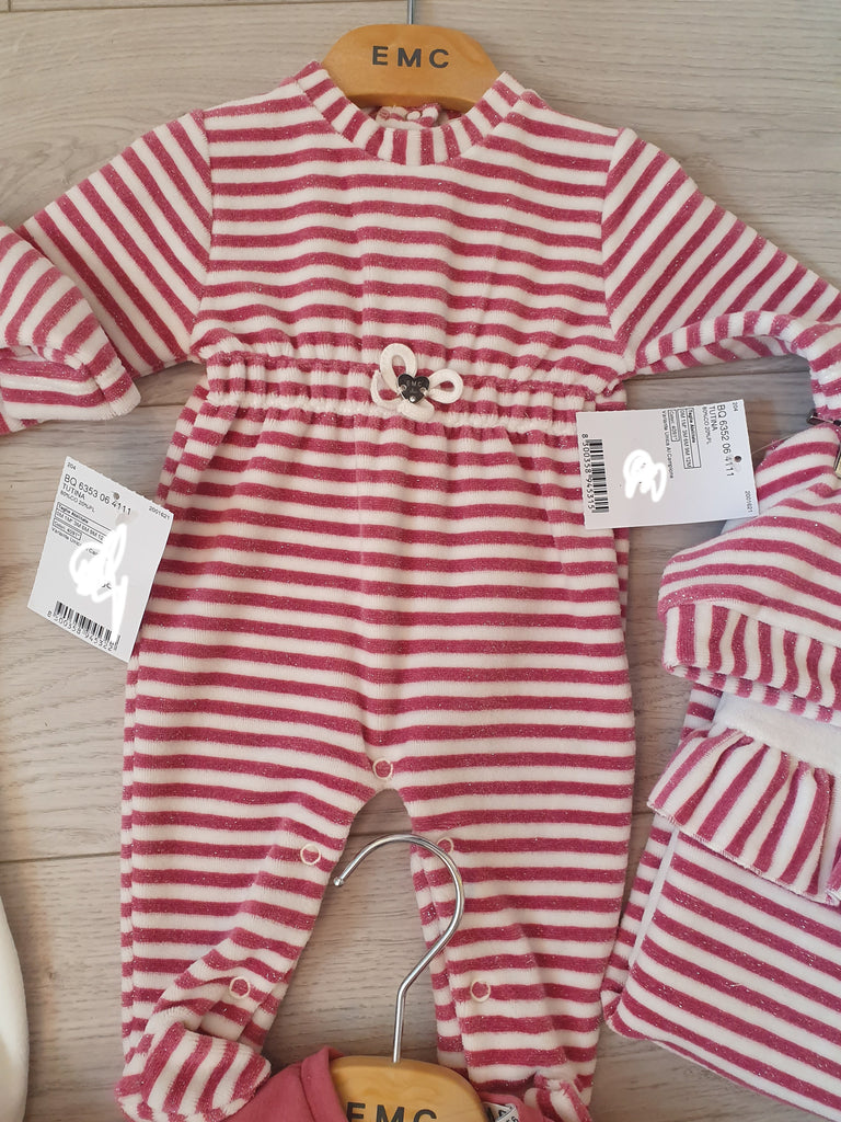 EMC AW21 Girls Velour Berry Striped All in One 6352
