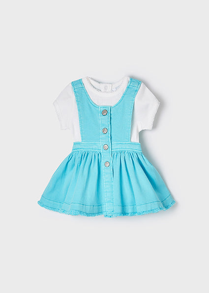 Mayoral Baby Girl SS22 Turquoise Dungaree Dress Set 1687