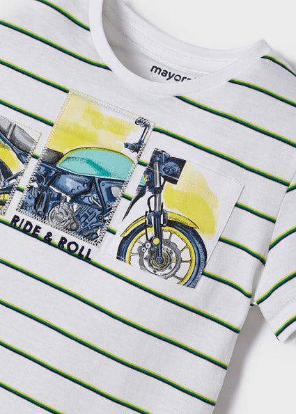 Mayoral Boy SS22 Green Striped T-shirt 3004