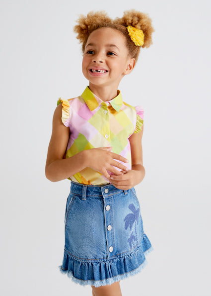 Mayoral Girl SS22 Denim Palm Tree Skirt 3901