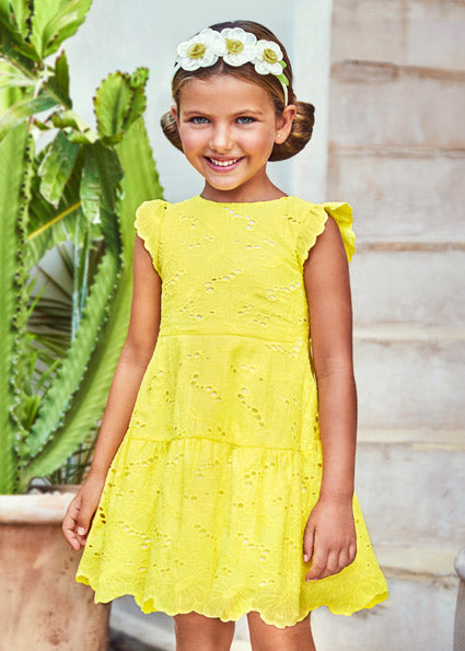 Mayoral Girl SS22 Lemon Embroidered Dress 3923