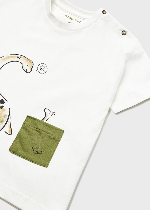 Mayoral Baby Boy SS23 Cream Dinosaur T-Shirt 1027