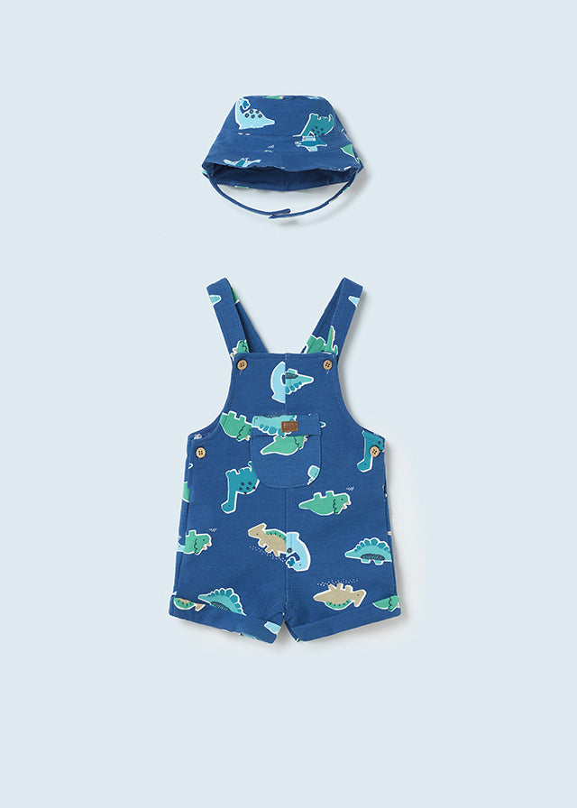 Mayoral Baby Boy SS23 Blue Dinosaur Dungaree & Hat 1605