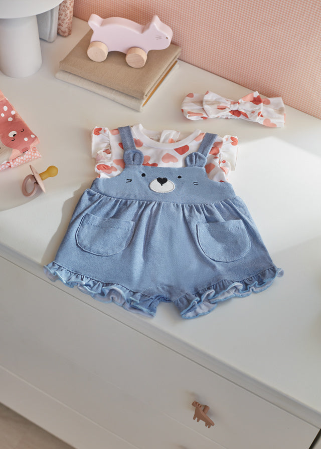 Mayoral Baby Girl Dungaree set & headband 1606