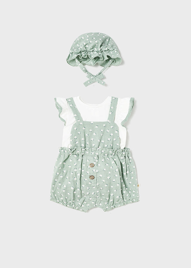 Mayoral Baby Girl Floral Dungaree & Hat Set 1607