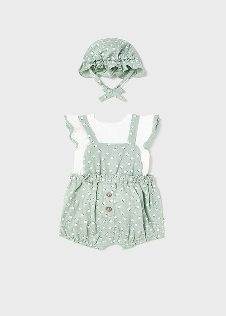 Mayoral Baby Girl Floral Dungaree & Hat Set 1607