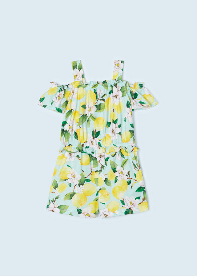 Mayoral Girl SS23 Aqua Lemon Print Playsuit 3848