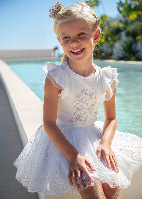 Mayoral Girl SS23 White floral Top & Tulle Skirt set 3054/3901