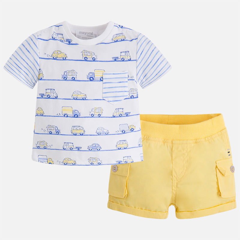 Mayoral Baby Boy Yellow shorts set with Cars T-shirt 1238