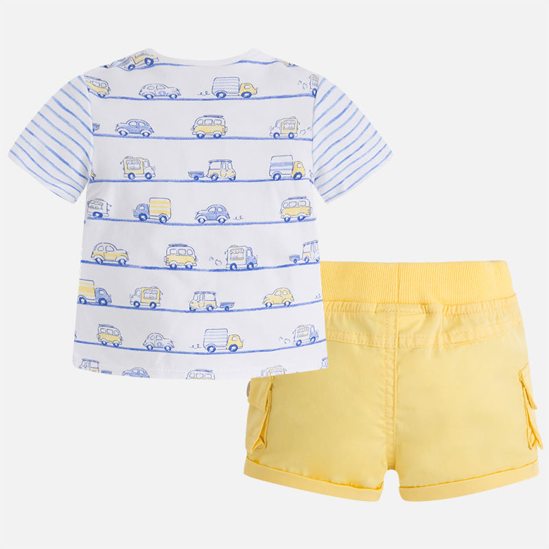 Mayoral Baby Boy Yellow shorts set with Cars T-shirt 1238