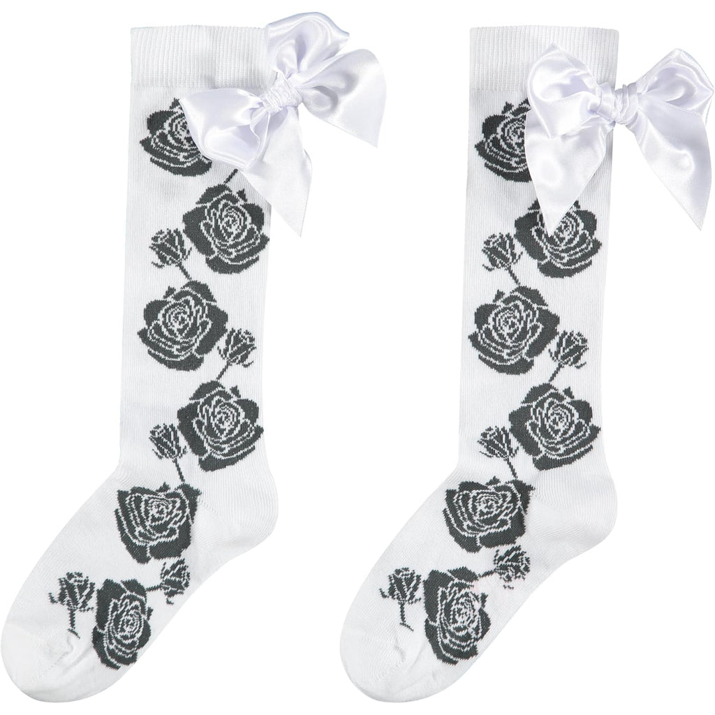 A Dee AW22 Trinity White & Grey Rose Knee Socks 4931