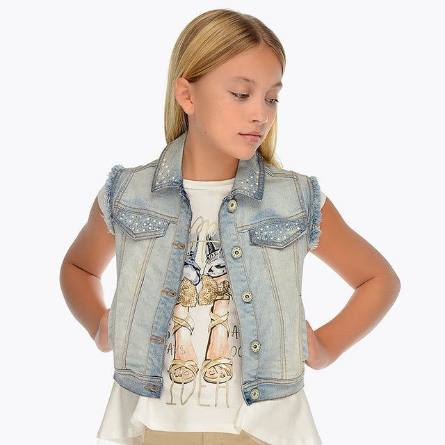 Mayoral Girl Embellished Denim Vest 6304