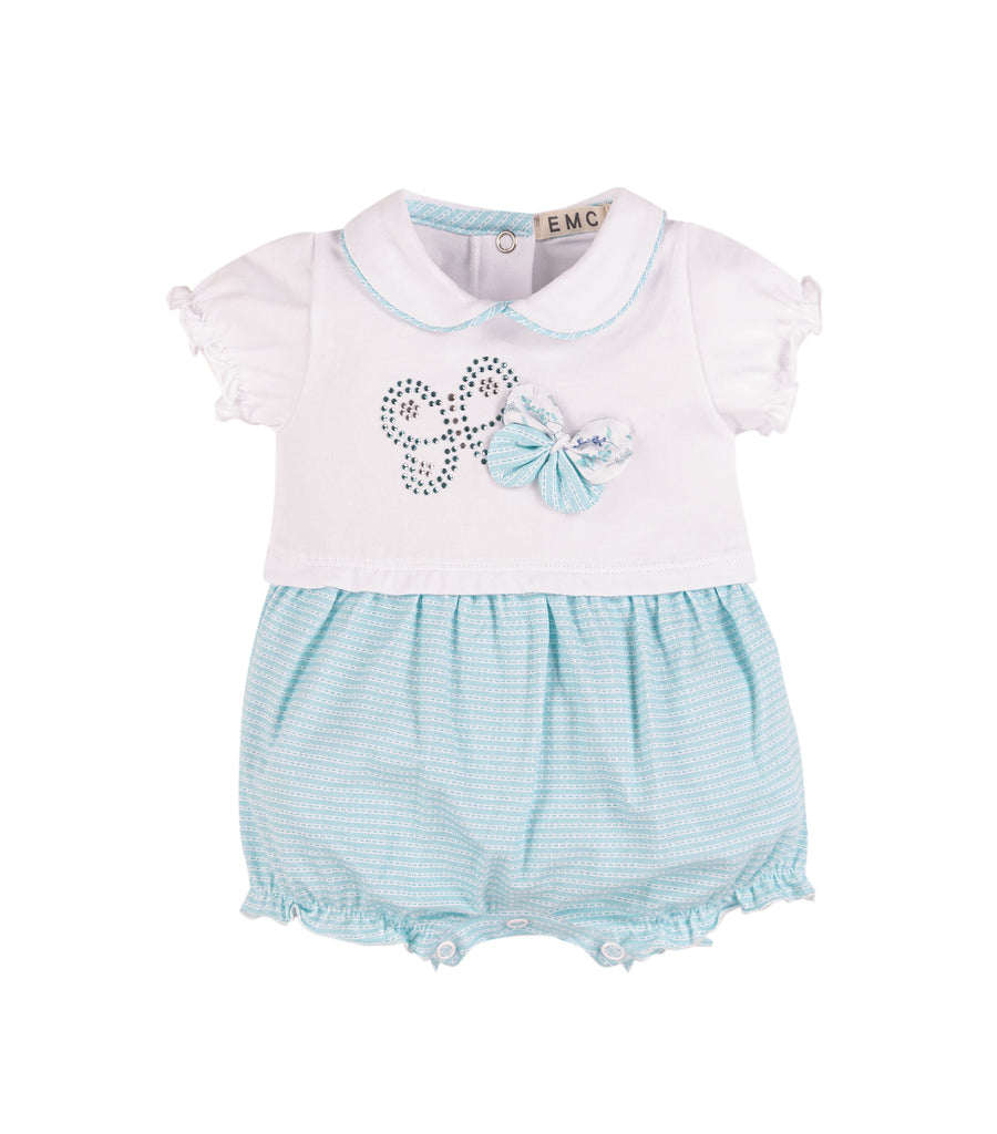 EMC SS23 Baby Girls Aqua Butterfly Romper 7518