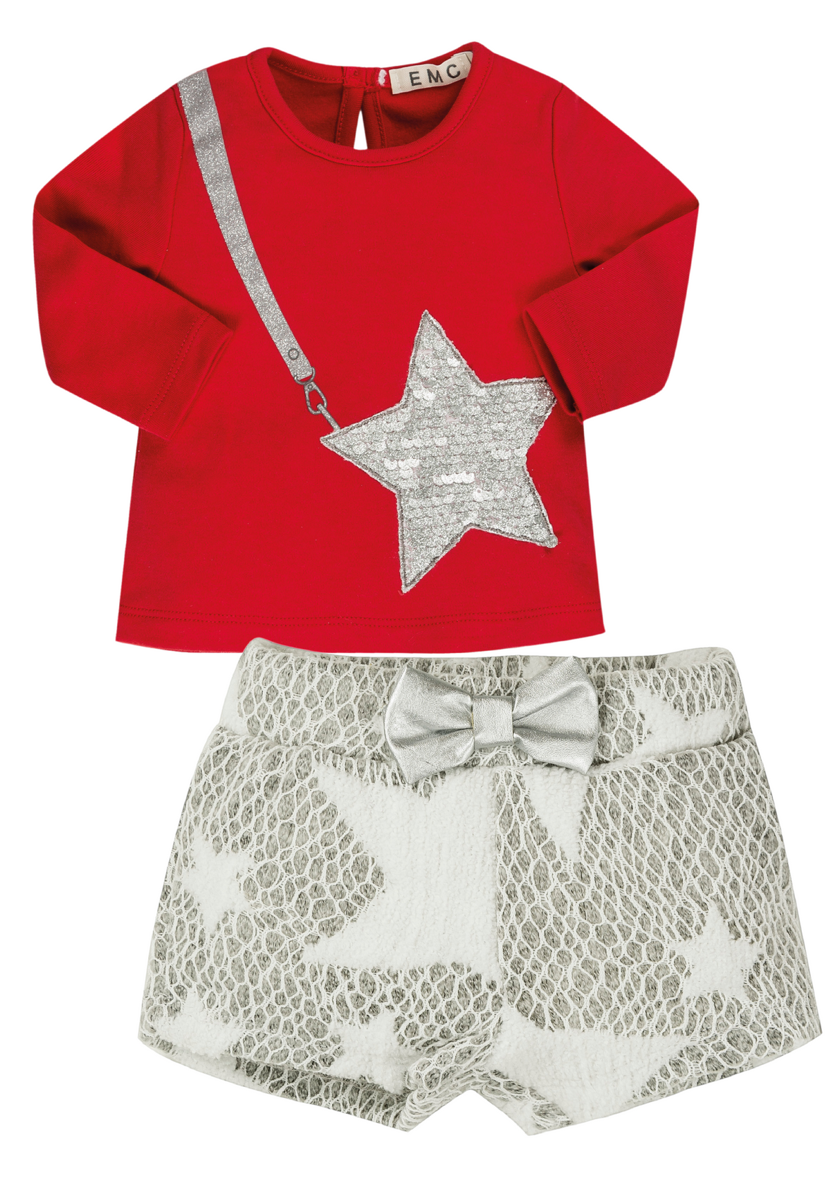 EMC Girls Grey Star Short & Jacket Set with Red Top 1666/6601