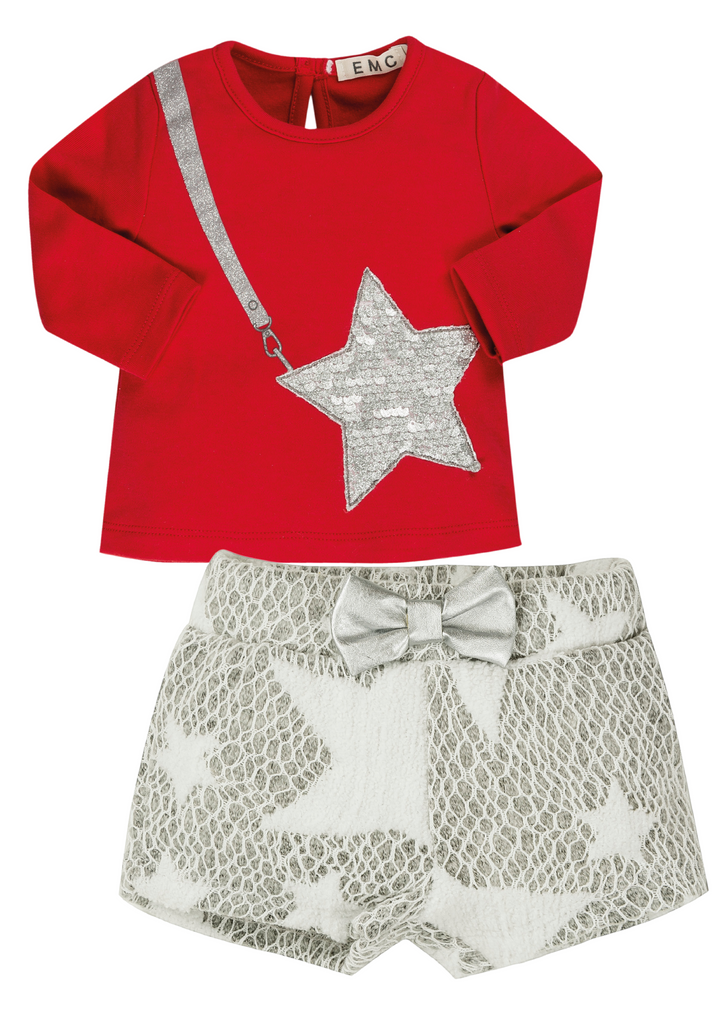 EMC AW21 Girls Grey Star Short & Jacket Set with Red Top 1666/6601