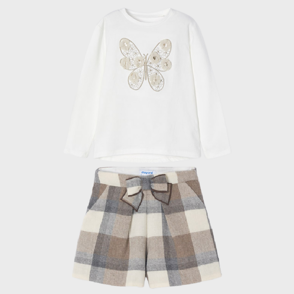 Mayoral Girl AW22 Butterfly Top & Plaid Set 4093/4211