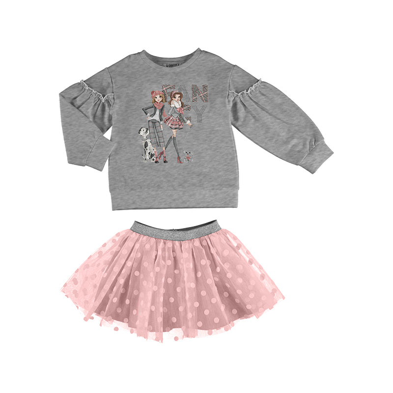 Mayoral Girl AW20 Grey and Pink Tulle Skirt Set 4993