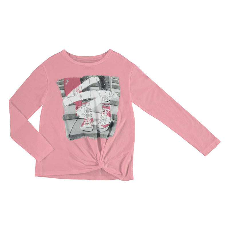 Mayoral Girl AW20 Long sleeved knot Shoe t-shirt Pink 7078