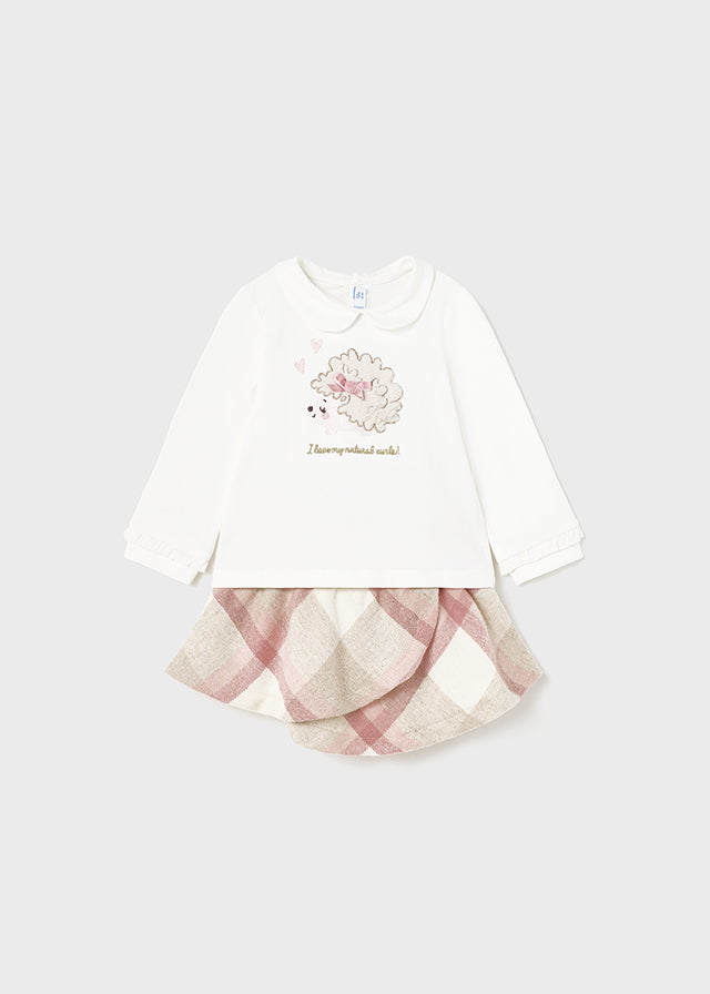 Mayoral Baby Girl AW22 Pink Plaid Skirt Set 2965