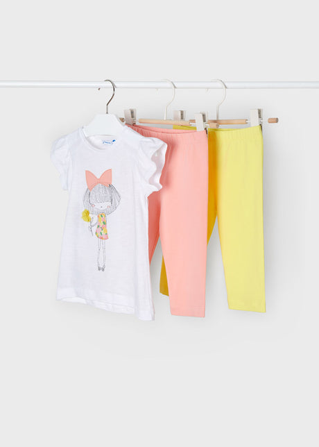 Mayoral Girl SS22 Flamingo 3 piece top & Legging Set 3758