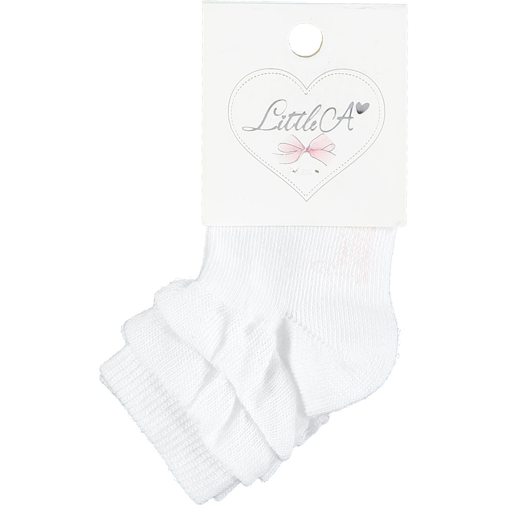 Little A By A Dee SS22 Dora White Frilly Ankle Socks 2124