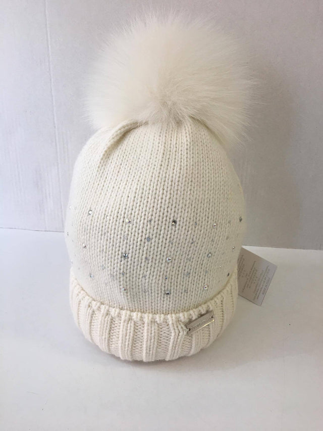 Trestelle Ecru embellished Hat with Ecru fur Pom 139E