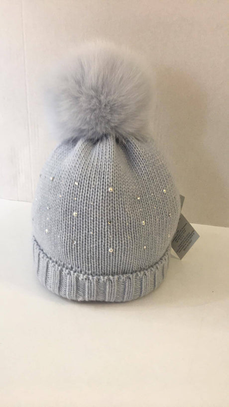 Trestelle Baby Blue embellished Hat with Blue fur Pom 139N