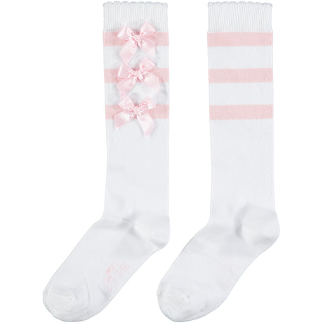 A Dee Fran White & Pink Bow Knee Socks 2908