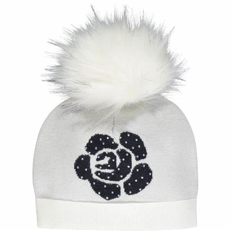 A Dee Toni White & Grey Rose Pom Hat